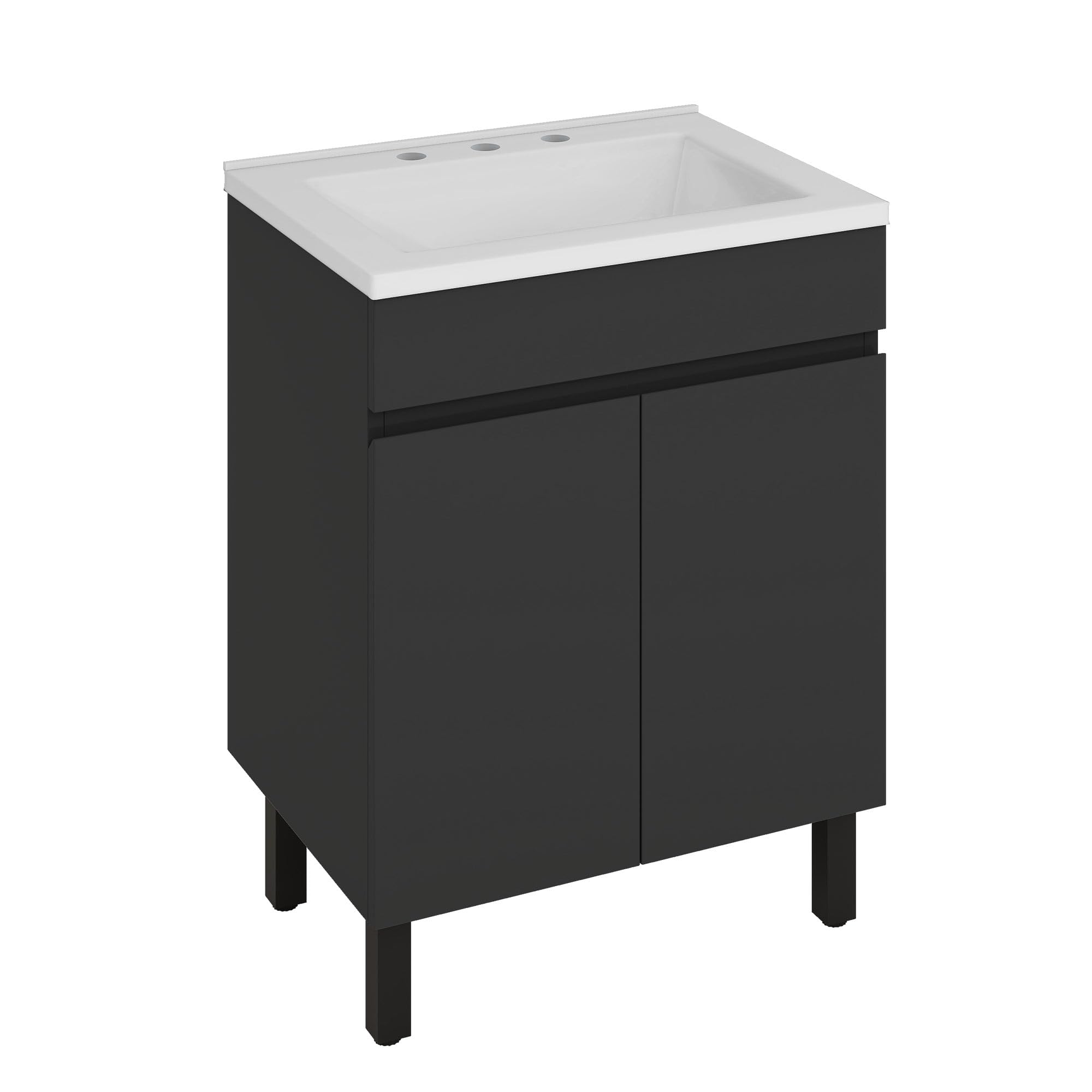 DWVO 24 Inch Black Bathroom Vanity with Undermount SMC Sink - Modern Small Bathroom Sink Cabinet with Adjustable Legs, 2 Soft Closing Doors & Drain - Perfect for Compact Bathrooms, Powder Rooms & Apartment Baths