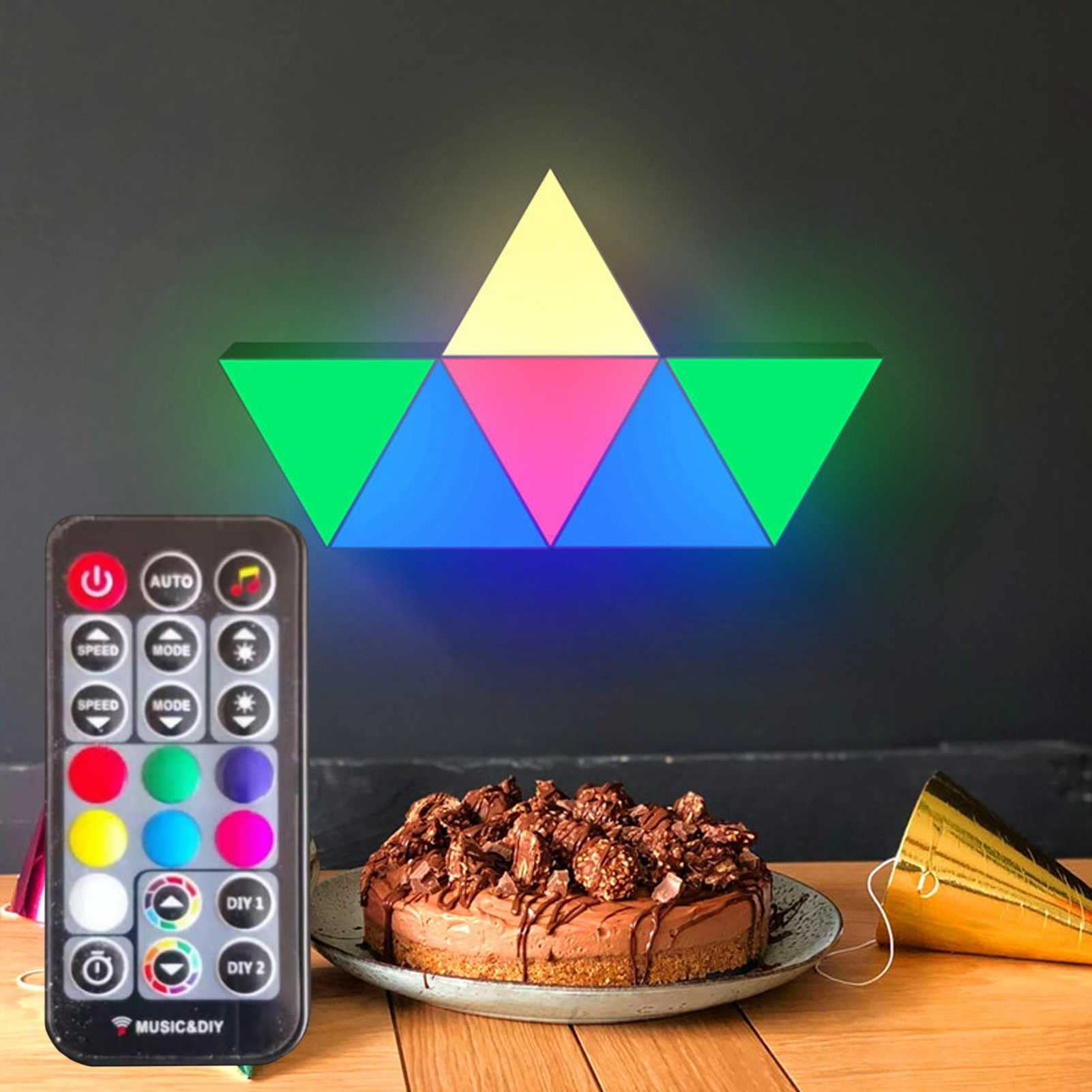 RGB LED Triangle Wall Light Panels with Remote Control - DIY Geometric Splicing Lights for Bedroom, Living Room & Gaming Room Decor | Party Lighting, Wall Art & Ambient Mood Lighting