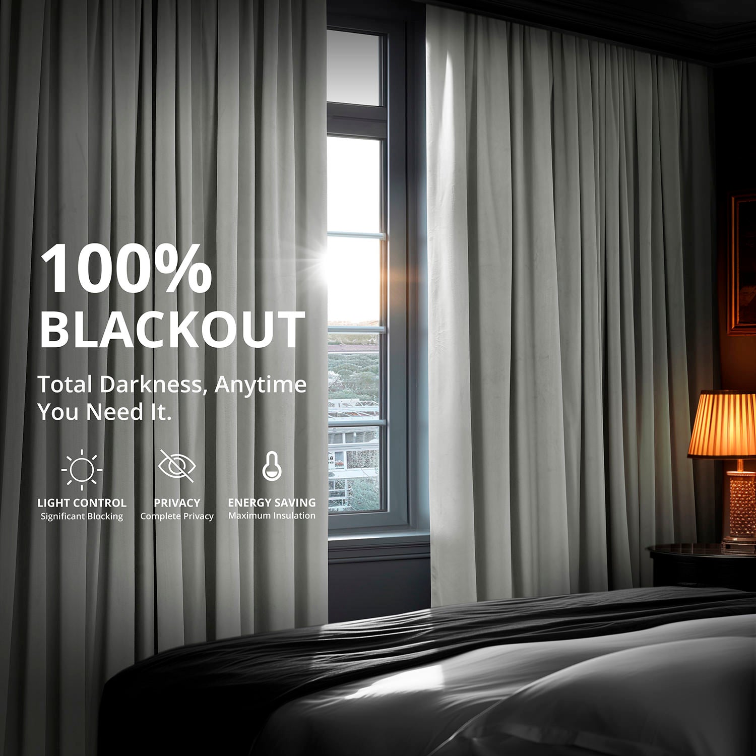 Reflection Grey French Pleat Signature Velvet Blackout Curtains - Thermal Insulated Room Darkening Drapes for Bedroom, Living Room & Home Theater