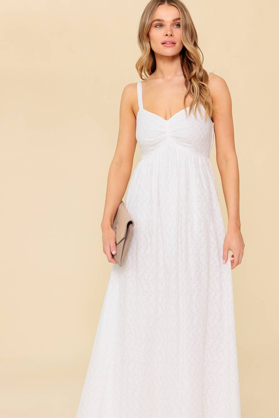 LOVE OF MINE Ivory Eyelet Midi Dress - Elegant Summer Wedding Guest Dress for Women | Perfect for Beach Parties, Garden Events & Romantic Dates