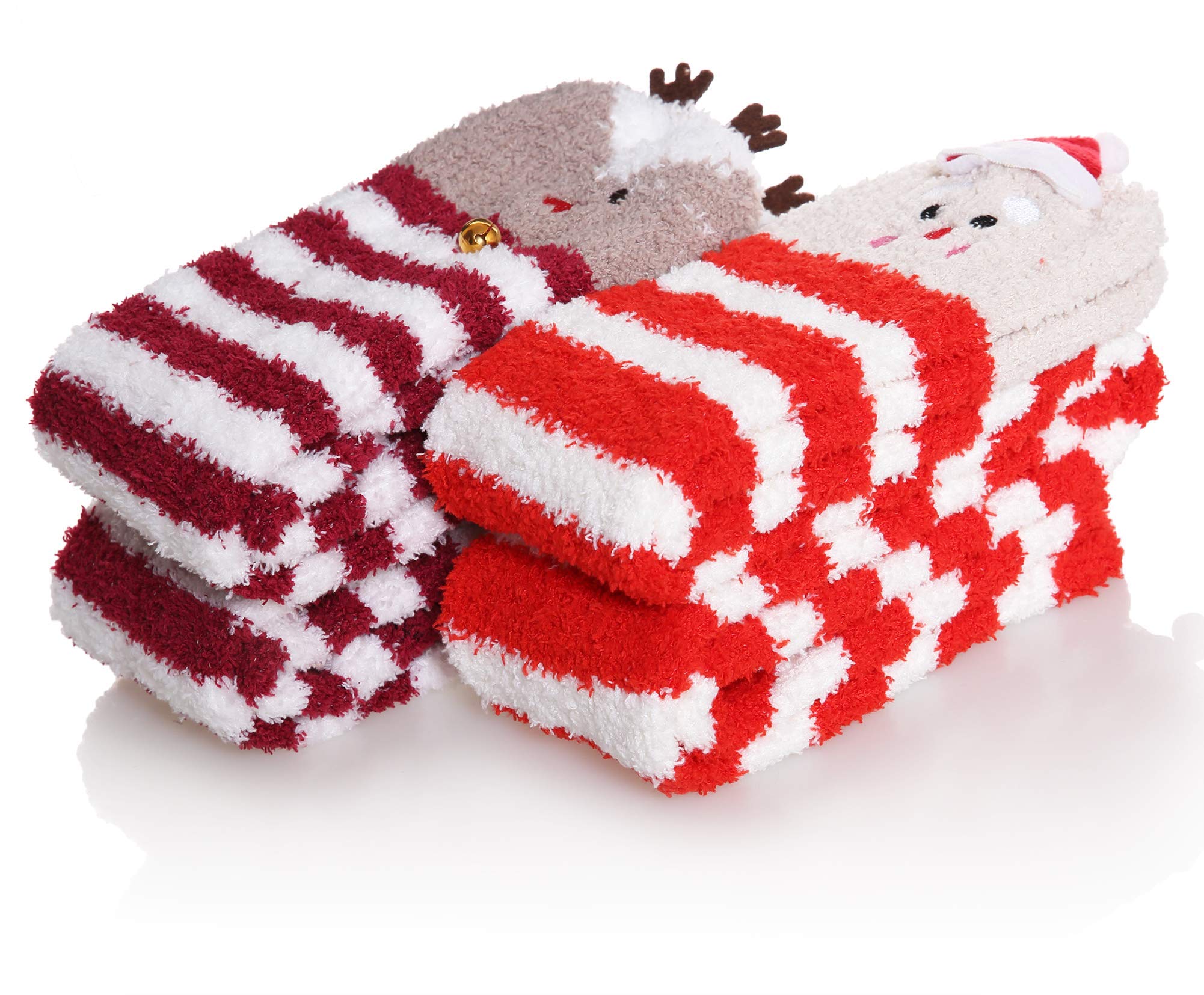 Wander G Women's Over Knee High Fuzzy Socks - Cute Cartoon Thigh High Stockings, Warm Striped Leg Warmers for Winter, Christmas Gifts, Lounge & Home Comfort