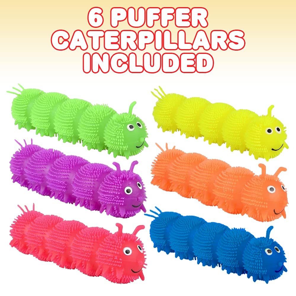 ArtCreativity Puffer Caterpillar Squeeze Toys - Set of 6 Vibrant Stress Relief Sensory Toys for Kids, Fun Party Favors & Goodie Bag Fillers | Perfect for Birthday Parties, Classroom Rewards & Sensory Play