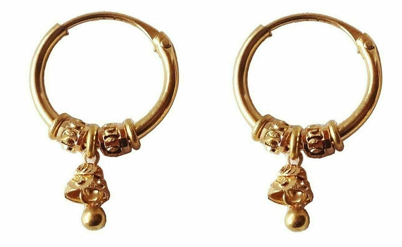 22K/18K Solid Gold Hoop Earrings - Square & Round Bell Design - 11mm Size - Certified Fine Gold Jewelry for Women, Girls, Men - Perfect for Weddings, Parties & Gifts