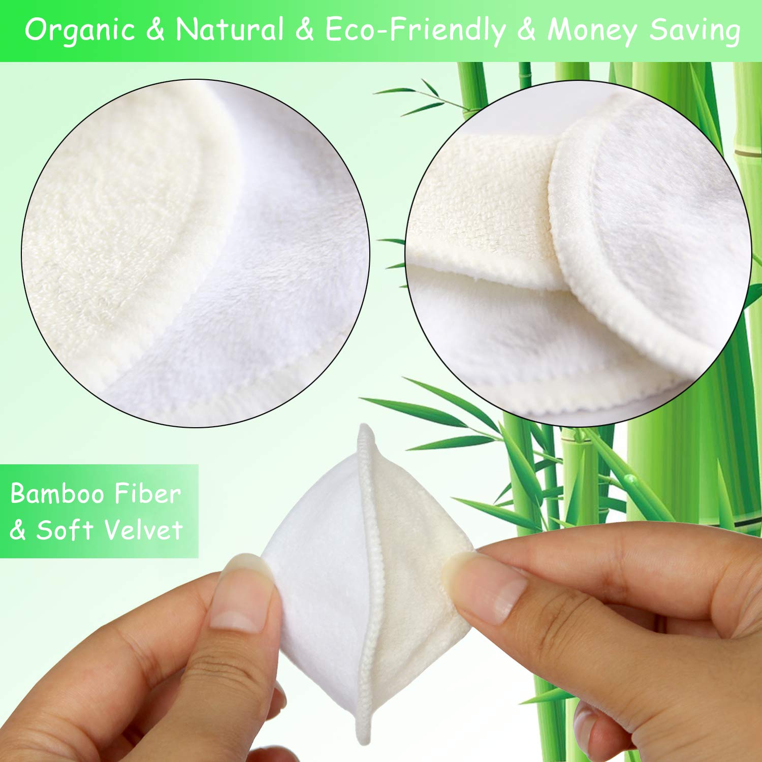 Organic Reusable Makeup Remover Pads - 16pcs Bamboo Cotton Rounds with Carry Bag & Laundry Bag | Eco-Friendly, Washable Face Wipes for All Skin Types | Perfect for Travel, Daily Skincare & Sustainable Beauty Routine