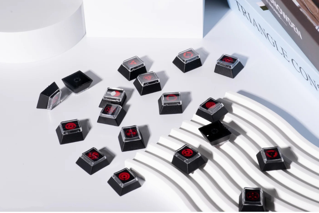 Naruto Sharingan 18-Piece Custom Keycap Set - Heat Sublimated Transparent Keycaps for Mechanical Keyboards | Perfect for Gaming, Typing & Anime Fans