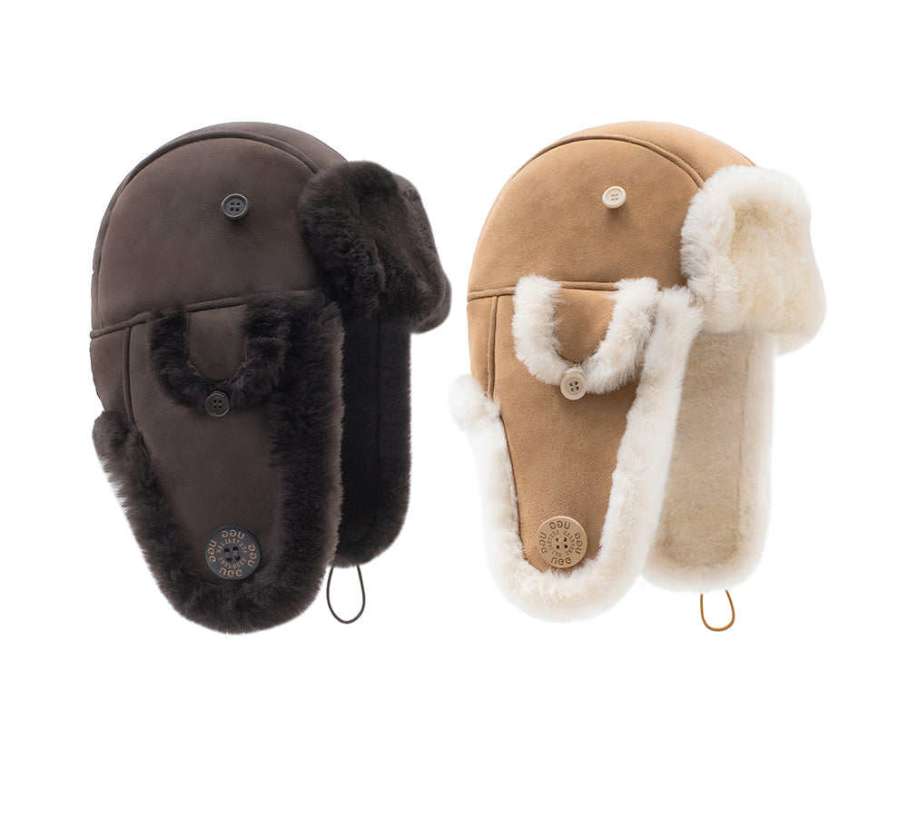 Australian Shepherd® Fluffy Sheepskin Wool Adjustable Bucket Theo Hat - Warm Winter Beanie for Outdoor Activities, Hiking & Fashion Accessories