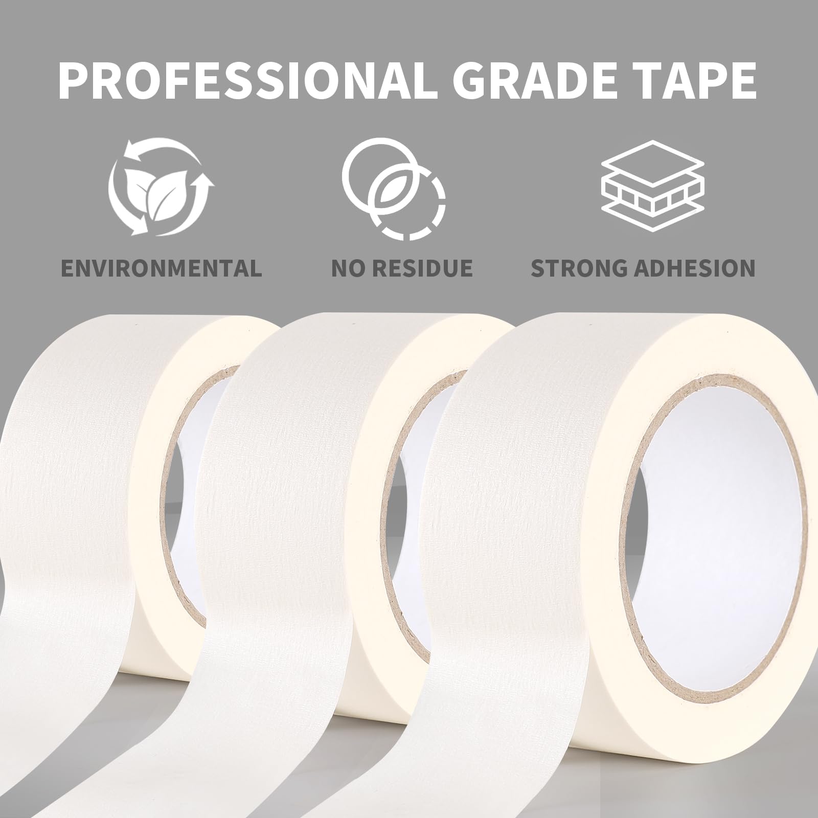 2 Inch Wide Masking Tape - 10 Rolls Bulk Pack, General Purpose Painters Tape for Home DIY, Crafting, Painting & Wall Protection - Strong Adhesive, Easy Tear, Residue-Free