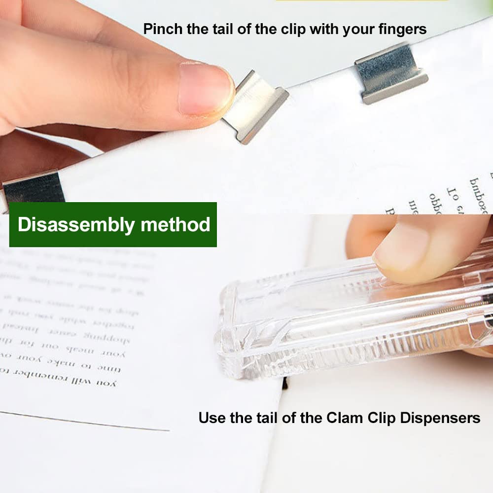 QPINGH 4Pcs Reusable Stainless Steel Clam Clips for Paper - 100 Refill Clips Included, Fast Document Clipper for Office, School & Home Use - Organize Files, Notes & Homework - 4 Colors (Black, Blue, Green, Red)
