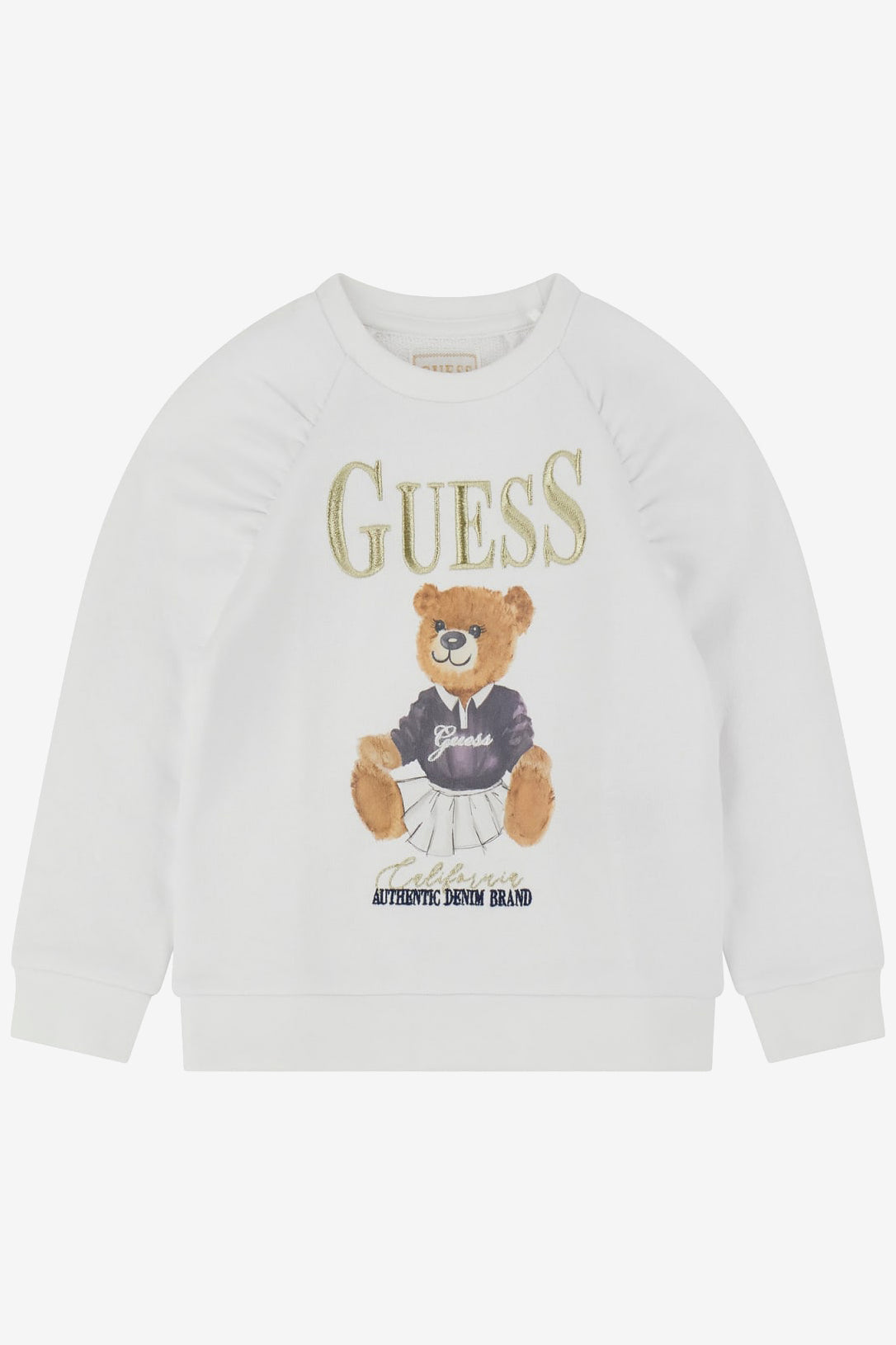 Ophelia White & Gold Bear Sweatshirt - Cute Animal Graphic Hoodie for Women | Cozy Pullover for Casual Wear, Street Style & Loungewear