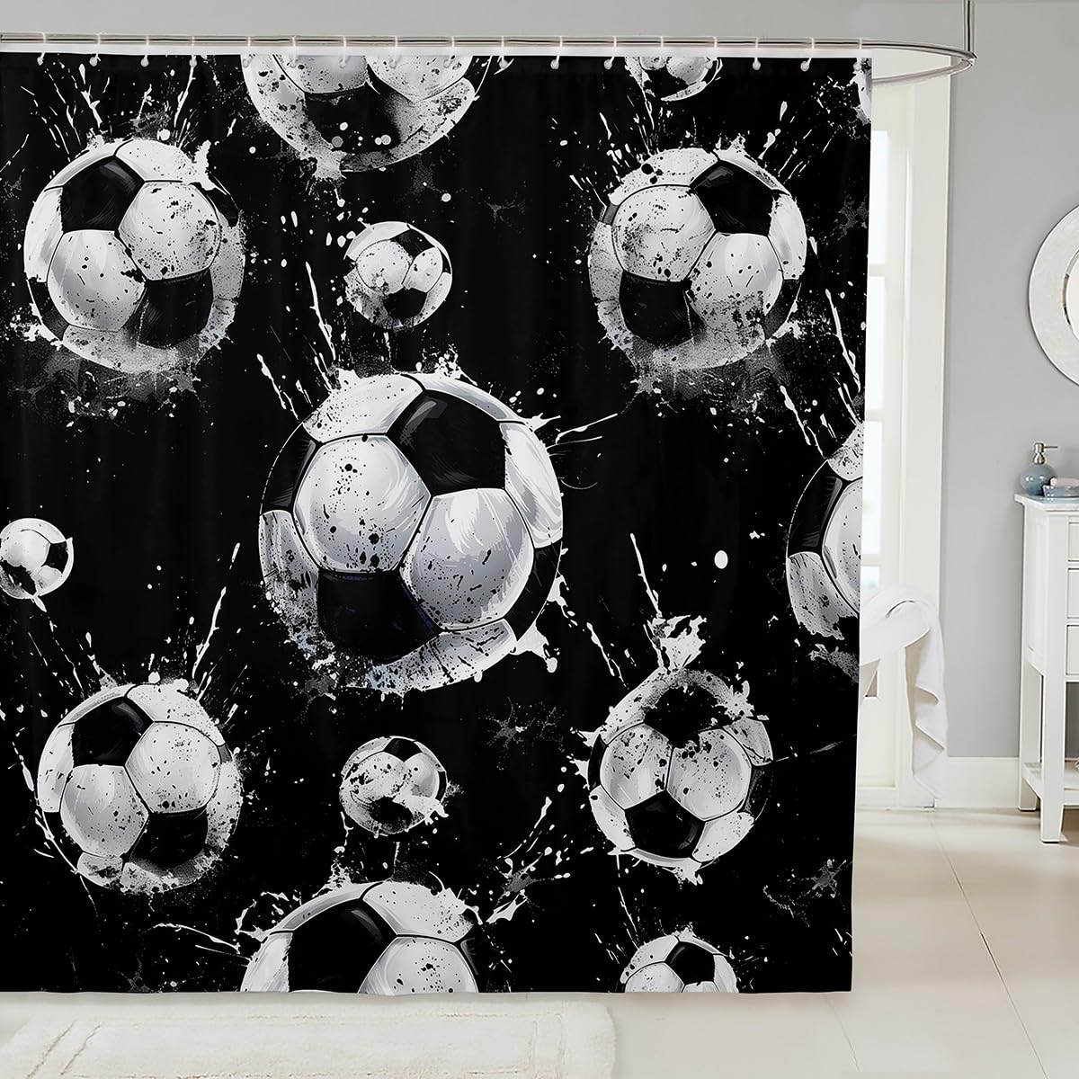 Feelyou Waterproof Soccer Shower Curtain for Kids & Teens - 72x72 Inches Football Fabric Bathroom Decor with 12 Hooks - Perfect for Boys & Girls Bedroom, Game Room, or Sports-Themed Bathroom Accessories