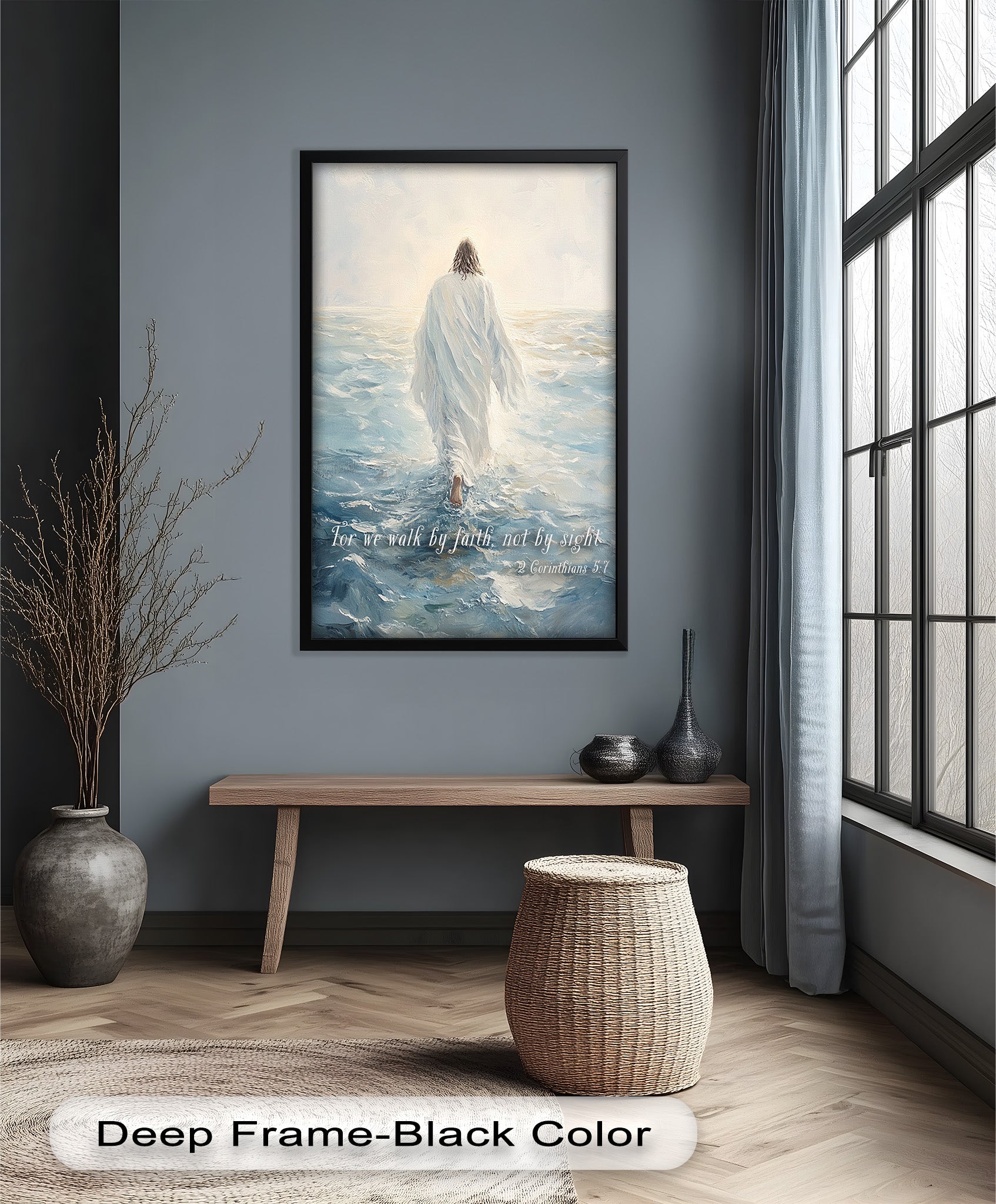 2 Corinthians 5:7 Walk by Faith Bible Verse Oil Painting - Christian Home Decor, Church Wall Art, Inspirational Gift for Believers