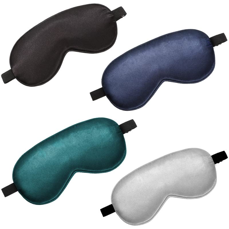 4 Pack Silk Sleep Mask for Women & Men - Soft Adjustable Eye Mask for Sleeping, Travel & Relaxation - Black, Navy Blue, Dark Green, Gray - Perfect for Nighttime, Flights & Meditation