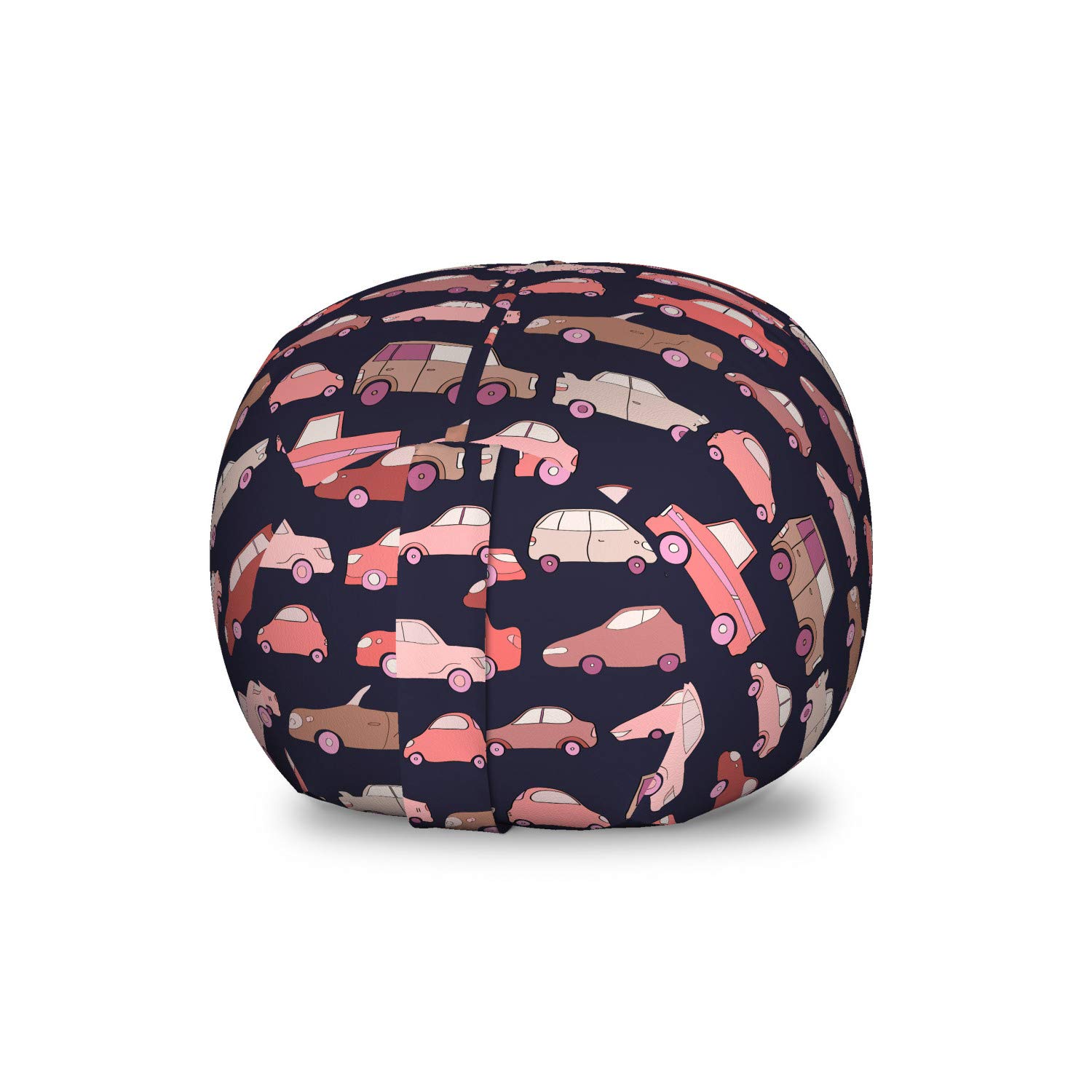Ambesonne Cars Toy Storage Bag Chair - Pink Cartoon Automobile Design, Washable Stuffed Animal Organizer for Kids Room | Small Multicolor Storage Solution for Toys, Blankets & Nursery Essentials