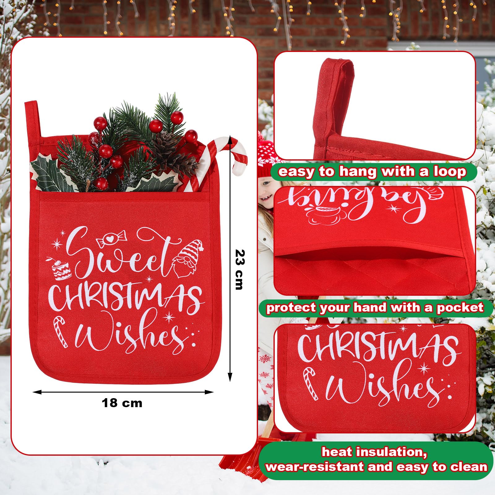 Yaomiao 10 Pcs Christmas Pot Holders with Pockets - Heat Resistant Oven Mitts & Hot Pads for Baking, Cooking, and Kitchen Use - Perfect Holiday Gift (Red, Simple) - Ideal for Holiday Baking, Cookie Exchange, and Festive Kitchen Decor