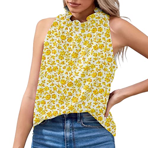 Women's Summer Halter Tank Tops - Casual Sleeveless Athletic Blouses & Tunics - Loose Fit Yellow Size XL - Perfect for Yoga, Beach & Summer Outfits