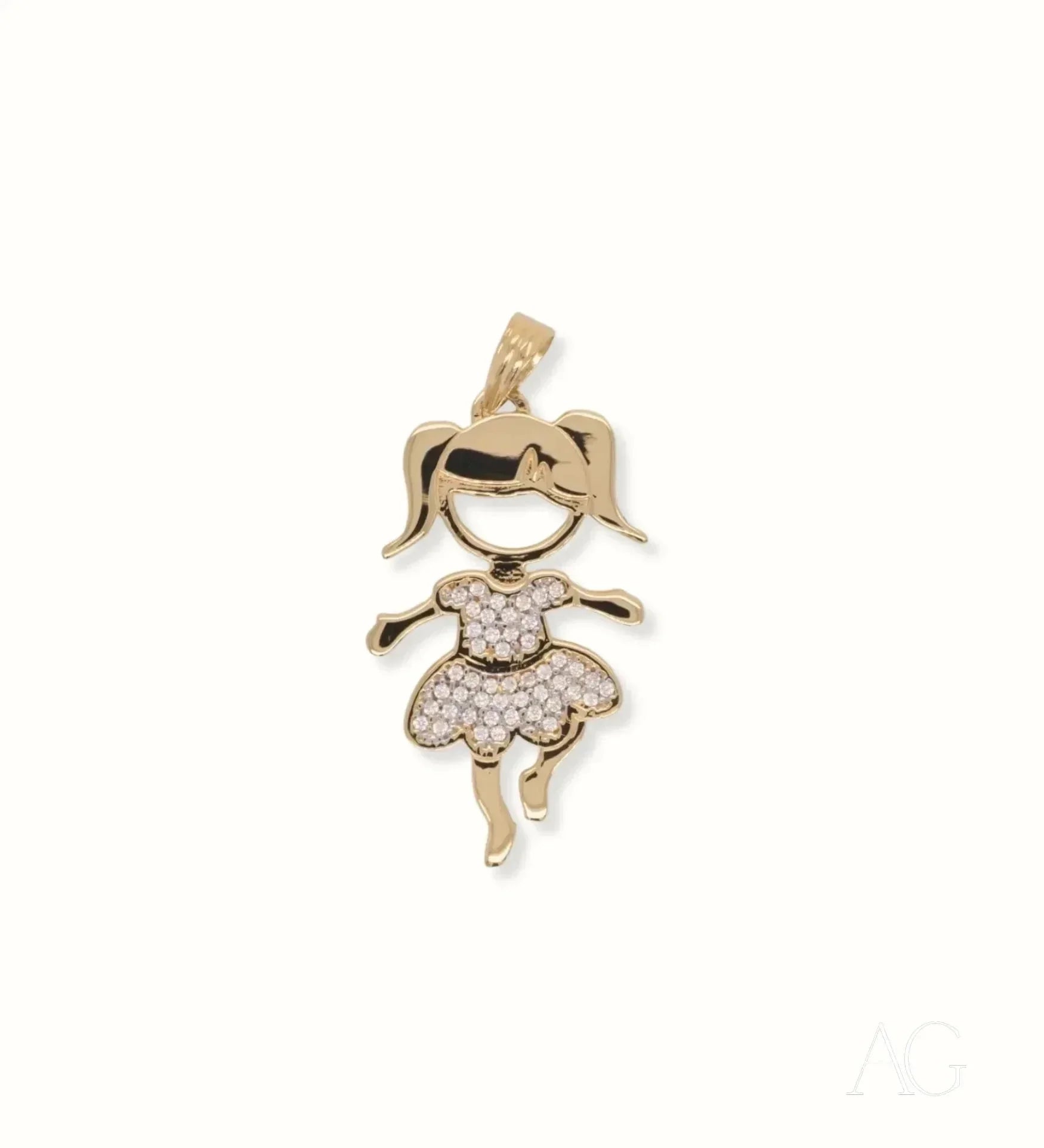 18K Gold Pendant Necklace with CZ Stones - Elegant Doll Charm Jewelry for Women, Perfect for Gifts, Parties and Special Occasions