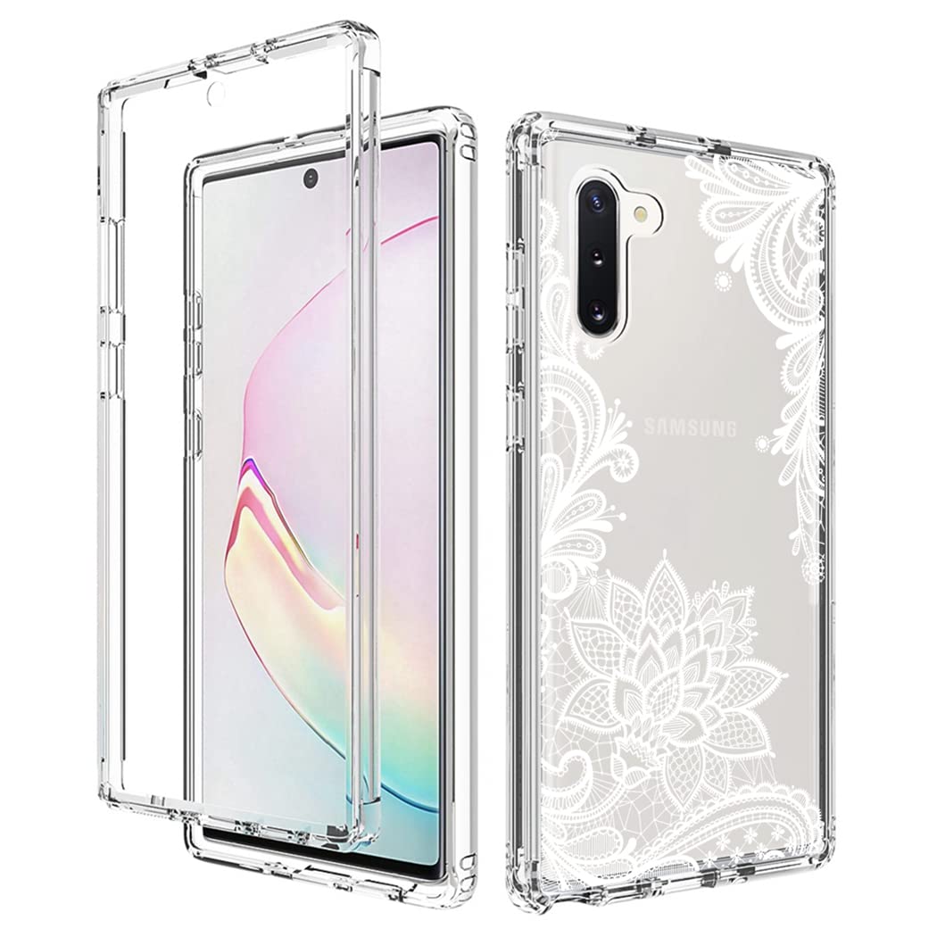 Samsung Galaxy Note 10 Case with Tempered Glass Screen Protector - Shockproof Clear Mandala Design Full Body Protective Cover for Galaxy Note 10/N970U | Perfect for Daily Use, Travel & Outdoor Activities