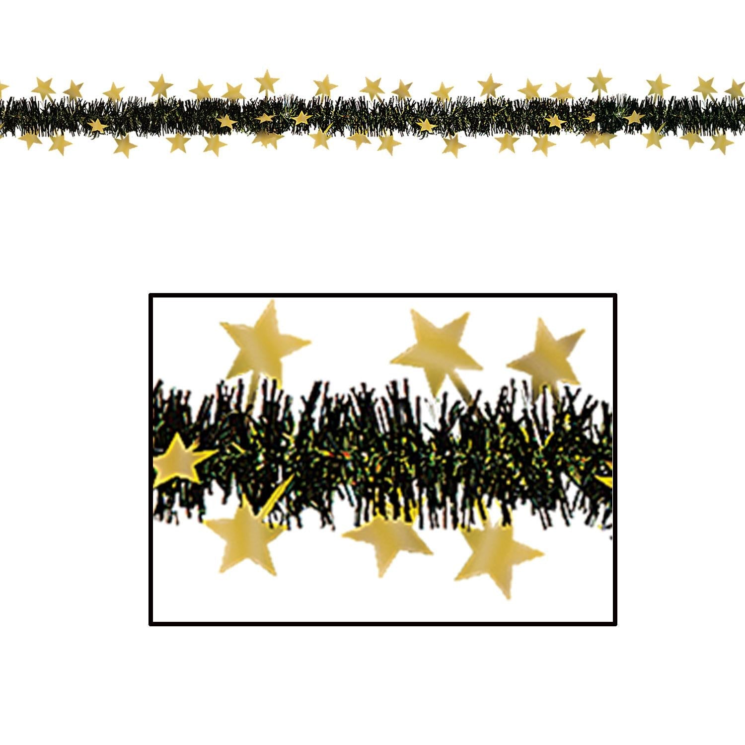 12 Pack Beistle 12 ft Metallic Star Party Garland - Black & Gold for Christmas, New Year, Birthday Decorations & Holiday Party Supplies
