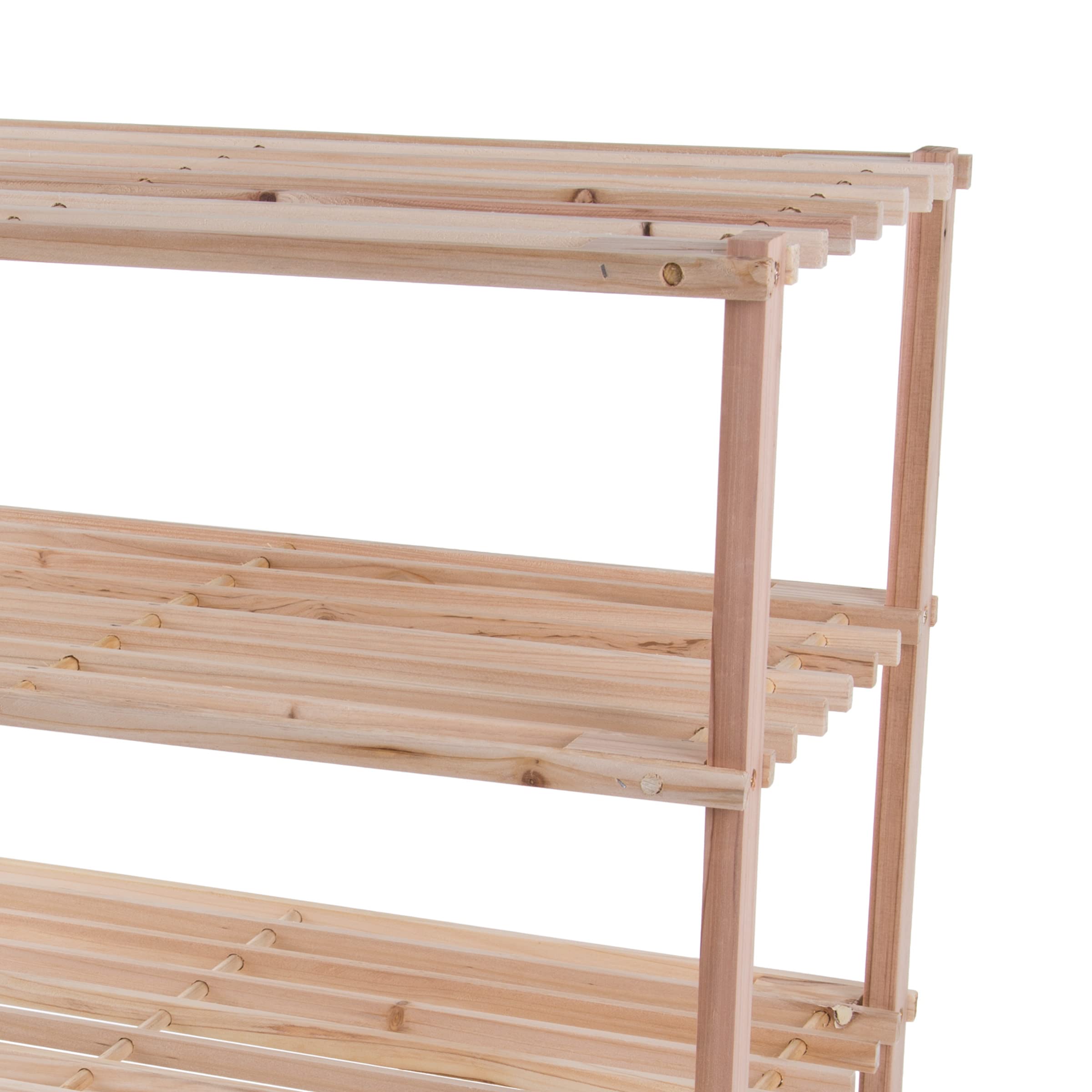 4-Tier Wooden Shoe Storage Rack Organizer - Holds 12 Pairs of Sneakers or Boots for Closet, Entryway, Bedroom & Bathroom - Space Saving Shoe Shelf by Lavish Home (Light Oak) - Perfect for Small Spaces & Shoe Collection Organization