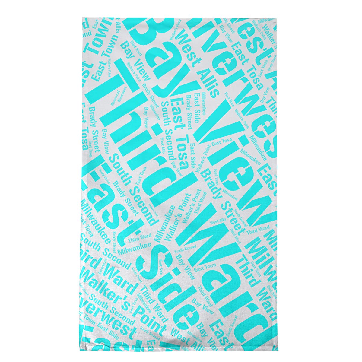 Rand Cites Milwaukee Wisconsin Districts Word Art Cyan Tea Towel - Vintage Style Kitchen Towel for Cooking, Baking & Home Decor
