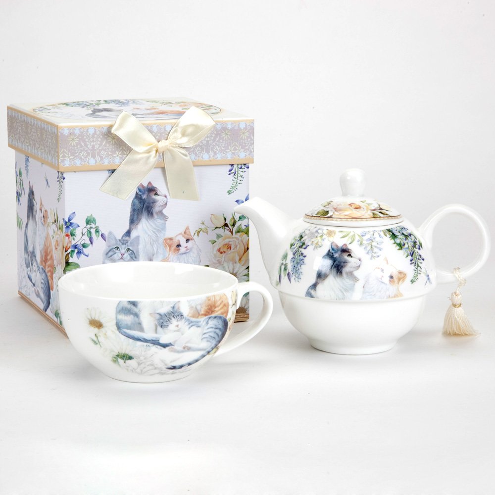 Adorable Single Serving Kitty Tea Set - Porcelain Cat Teapot & Cup for One - Perfect for Afternoon Tea, Gifts & Cat Lovers