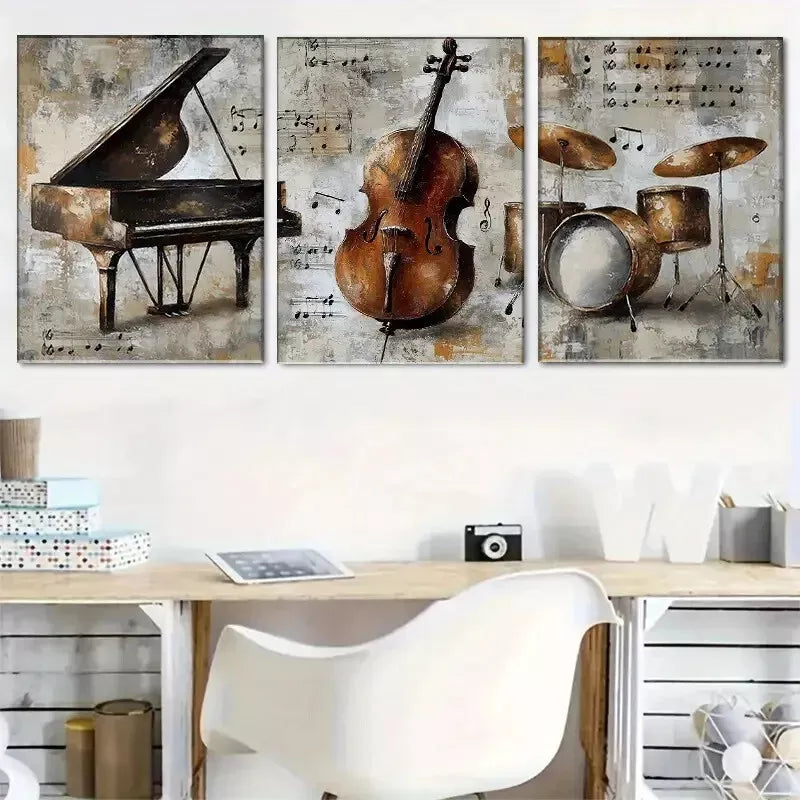 3-Piece Musical Instruments Artwork Set - Piano Themed Canvas Wall Art (50x70cm) | High-Quality Framed Print | 100% Australian Made | Ready to Hang | Perfect for Living Room, Bedroom & Music Studio Decor
