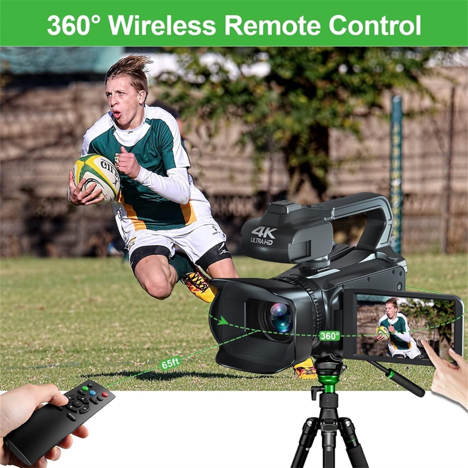 4K Digital Video Camera with Auto Focus & 18X Zoom - 64MP WiFi Streaming Camcorder, 4