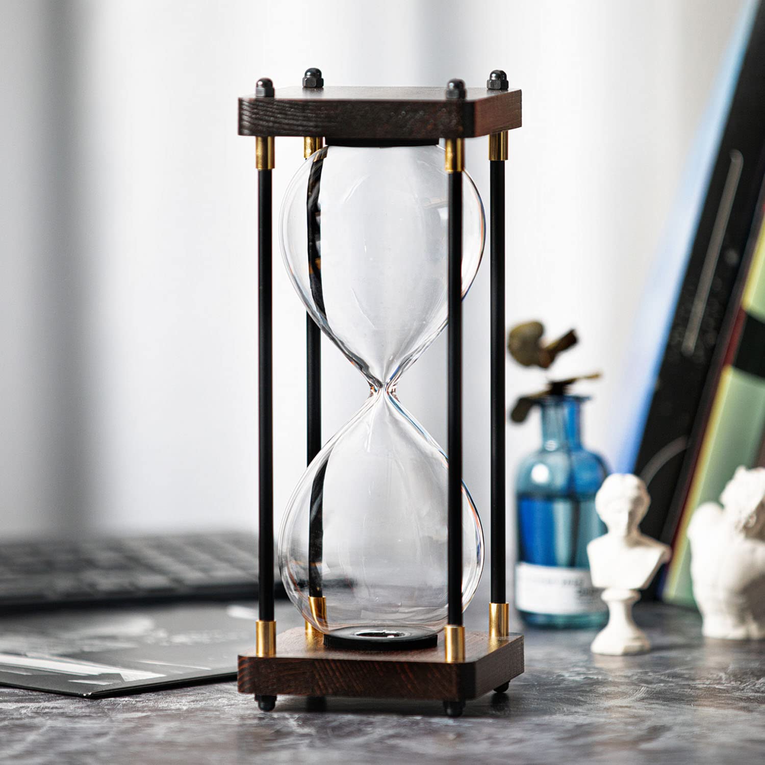 Fillable Hourglass Timer - Large Empty Sand Timer with Black Wooden Frame for Home Decor, Office Desk, Meditation & Classroom Use