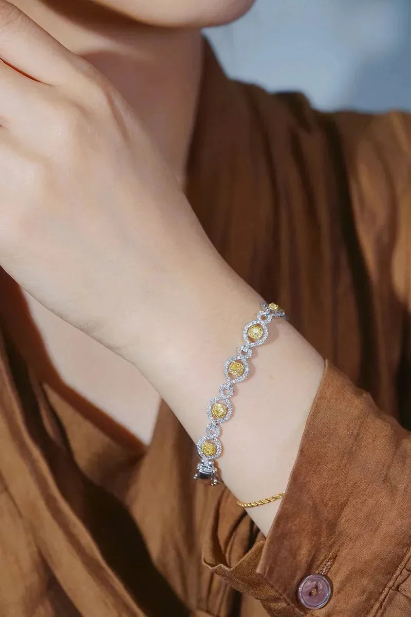 18K White Gold Diamond Bracelet for Women - 3.7 Carat Natural Yellow Diamond Luxury Jewelry | Elegant Party, Wedding & Evening Wear Accessory