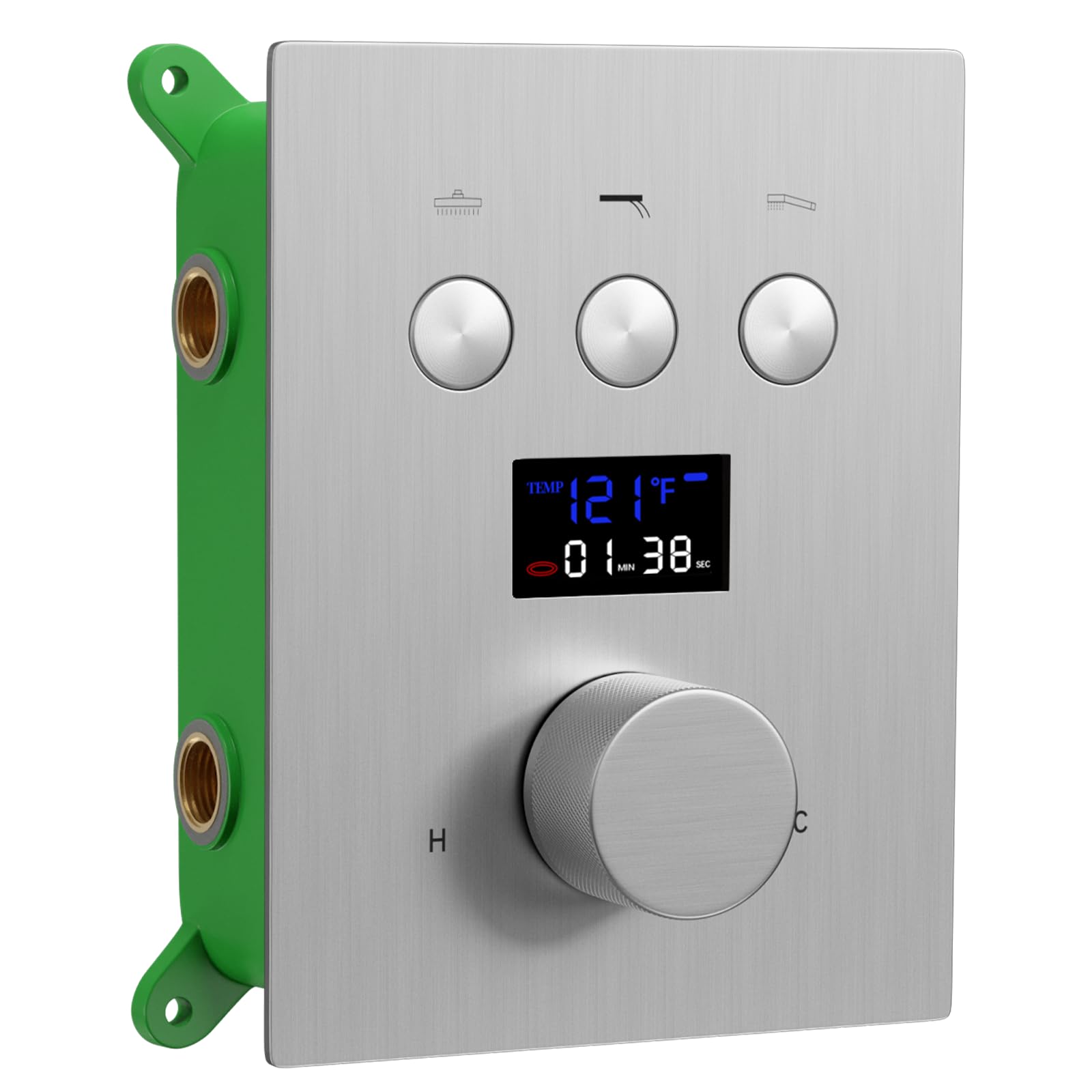 AYIVG Brushed Nickel 3-Way Thermostatic Shower Diverter Valve with Temperature Display - Flow Control Mixer Valve Kit for Simultaneous Multi-Function Use - Perfect for Bathroom Renovation and Luxury Shower Systems