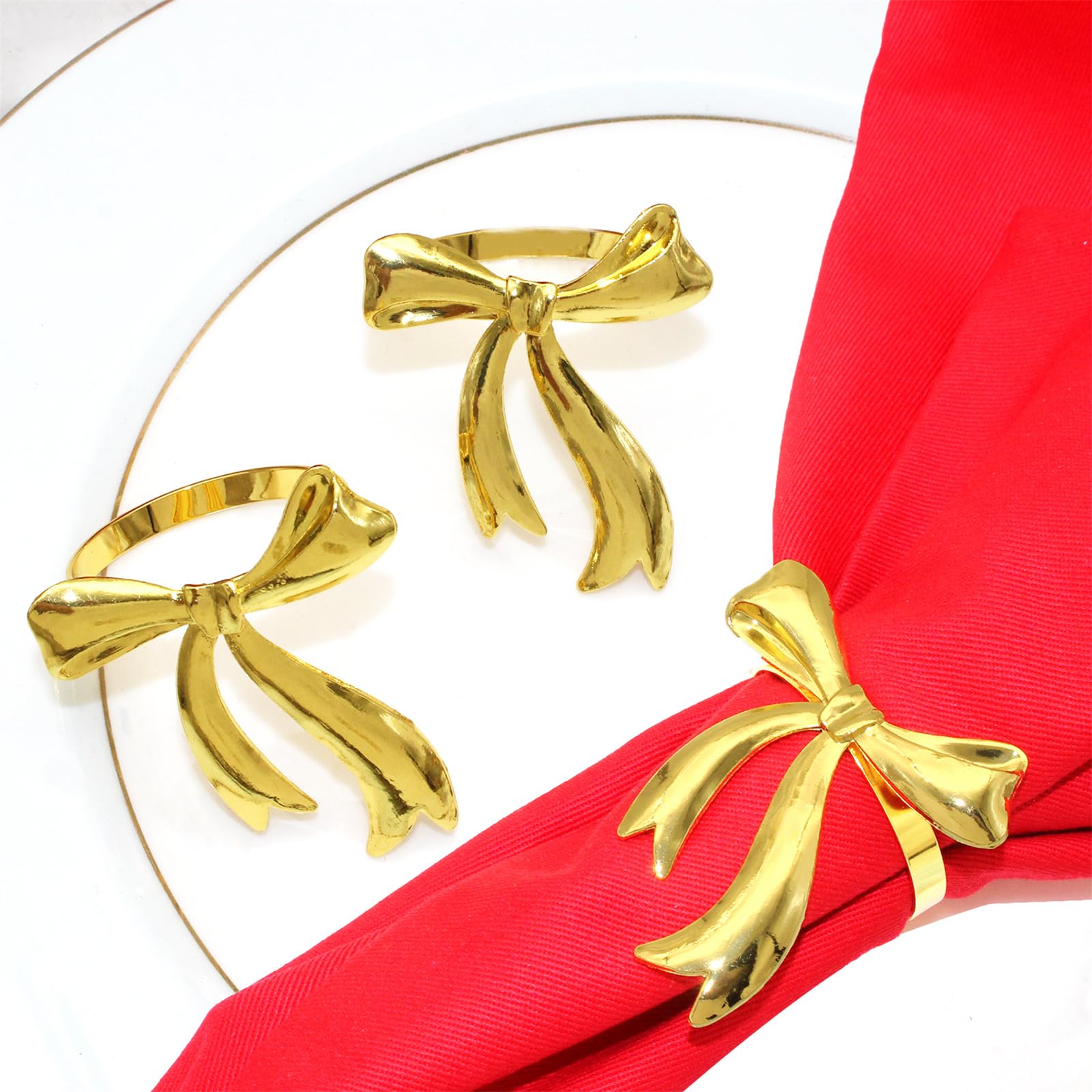 6-Pack Gold Napkin Rings Set - Elegant Bowknot Napkin Holders for Christmas Dinner, Wedding Banquet, Holiday Party & Family Gathering Table Decor - Perfect for Formal Dining, Restaurant Settings & Special Occasions (Gold)