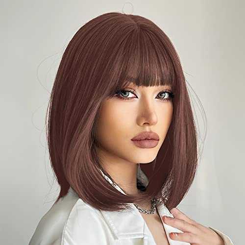 Stylish Synthetic Bob Wig with Blunt Bangs - Perfect for Cosplay, Halloween, and Everyday Fashion
