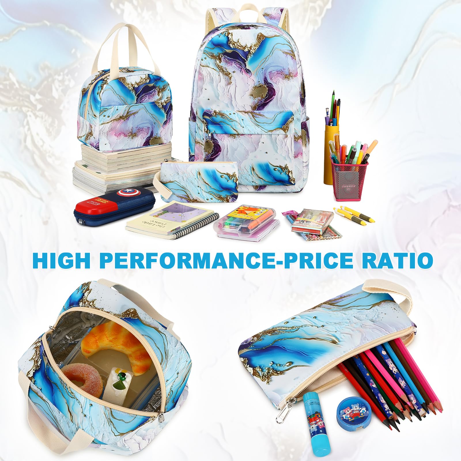 CAMTOP Girls Backpack with Lunch Box Set - Durable School Bookbag for Kids - Perfect for School, Travel & Daily Use