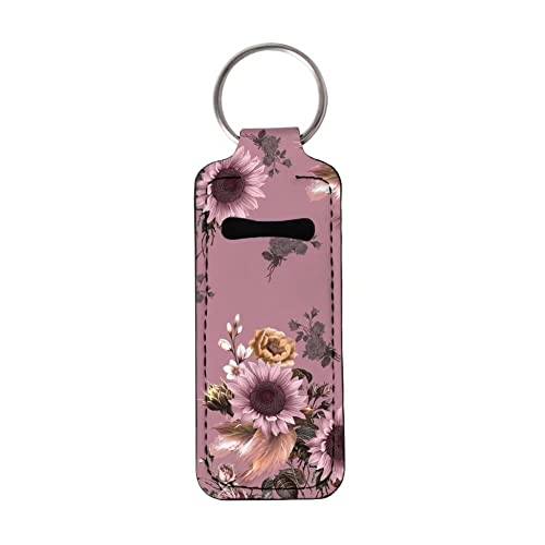 FKELYI Pink Sunflower Chapstick Holder Keychain - Clip-on Lip Balm Pouch for Women, Portable Lipstick & Lip Gloss Tube Organizer - Perfect for Purses, Backpacks, Gym Bags & Travel Accessories