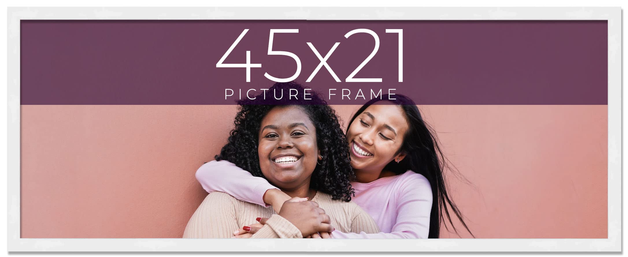45x21 Inch White Mid Century Modern Wood Picture Frame - UV Acrylic Glass, Foam Board Backing & Hanging Hardware Included - Perfect for Living Room, Bedroom & Office Wall Decor