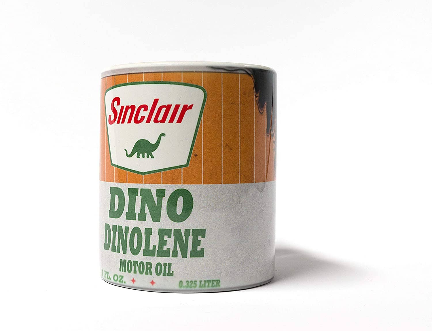 Vintage Sinclair Dino Motor Oil Can Coffee Mug - Retro Dinosaur Design Ceramic Cup for Coffee, Tea & Hot Beverages - Perfect for Home, Office & Gift Giving