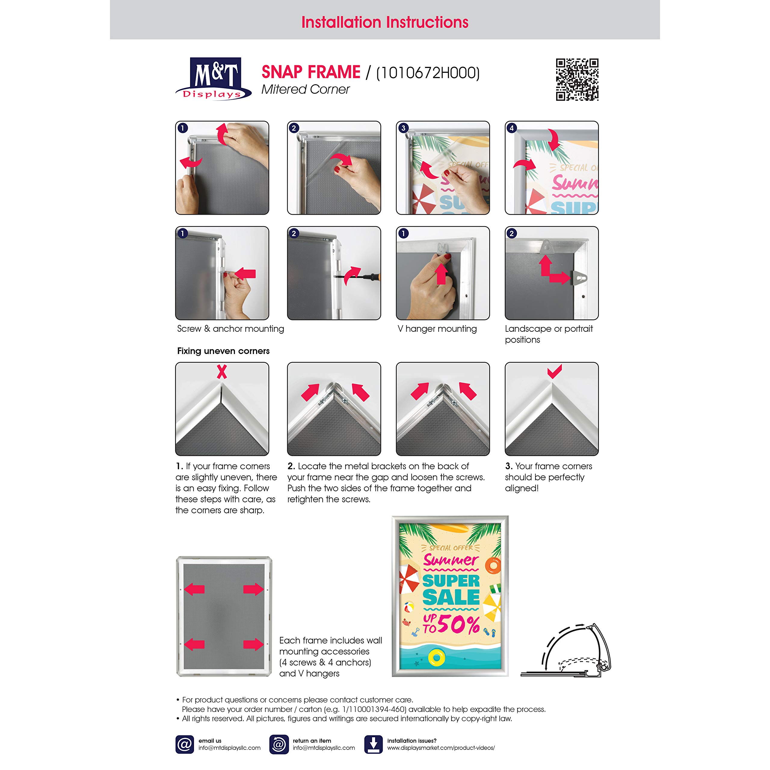 M&T Displays 24x36 Inch Black Aluminum Snap Poster Frame - 1