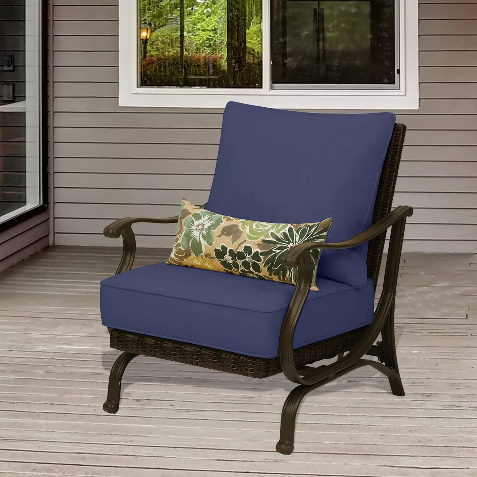 Aoodor 24x24 Inch Outdoor Deep Seat Cushion Set - Waterproof Olefin Fabric with High-Density Foam, Navy Blue (2 Seat Cushions, 2 Back Cushions, 2 Lumbar Pillows) - Perfect for Patio Furniture, Garden Chairs, and Poolside Lounging