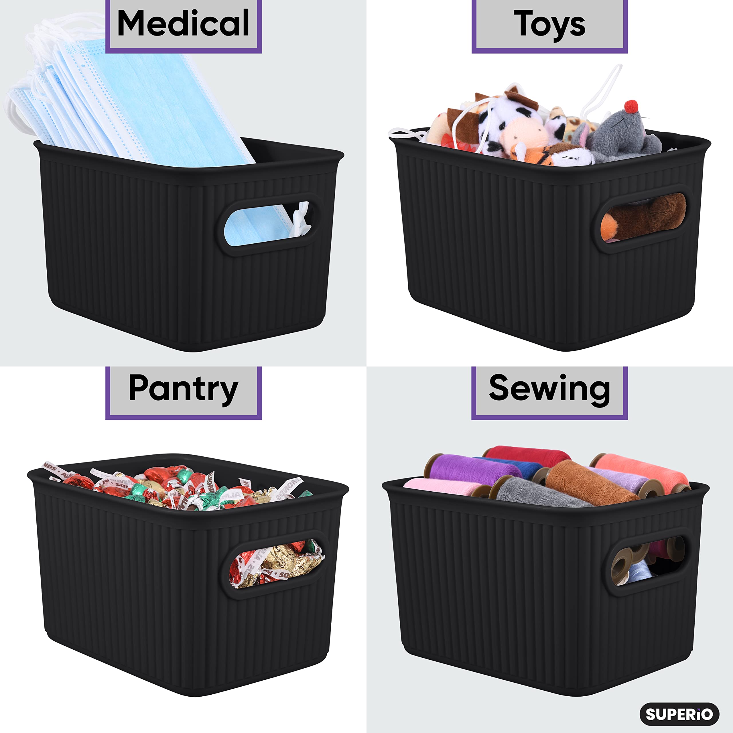 Superior Ribbed Plastic Storage Bins - 1.5L Small Brown Organizer Baskets (1-Pack) for Home, Closet, Shelves & Drawer Organization | Decorative Open Container Boxes | Perfect for Bedroom, Bathroom & Office Storage Solutions
