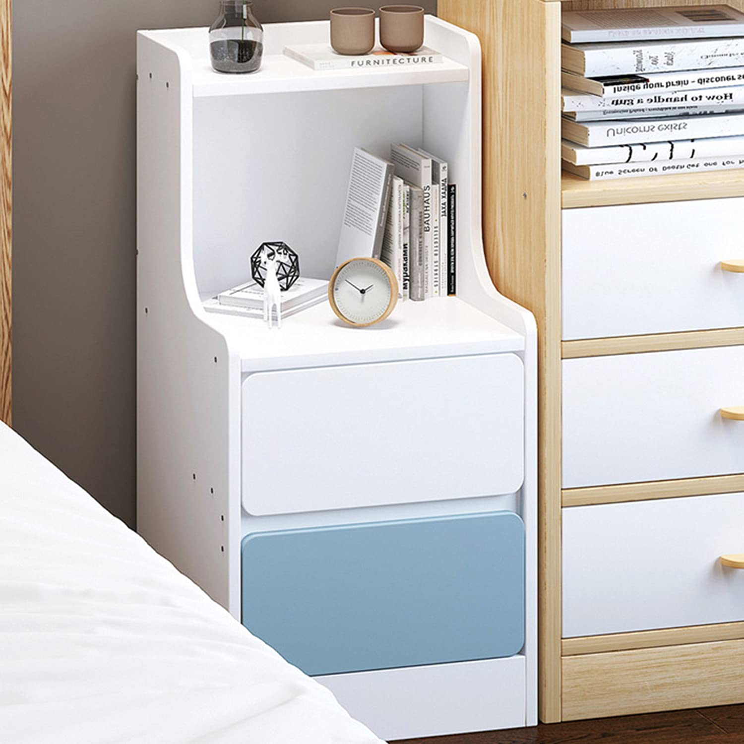 YUANKEXIANG Modern Wooden 2/3 Drawer Chest - Freestanding Dresser Storage Cabinet with Smooth Metal Runners - Bedroom Nightstand, Hallway & Living Room Organizer (11x13x27 Inches) - Perfect for Small Space Storage & Home Decor