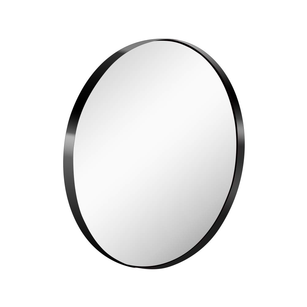26-Inch Round Wall Mirror with Premium Brushed Metal Frame - Black Bathroom Vanity Mirror for Entryway, Living Room & Bedroom Decor - Perfect for Makeup, Home Decor & Small Spaces