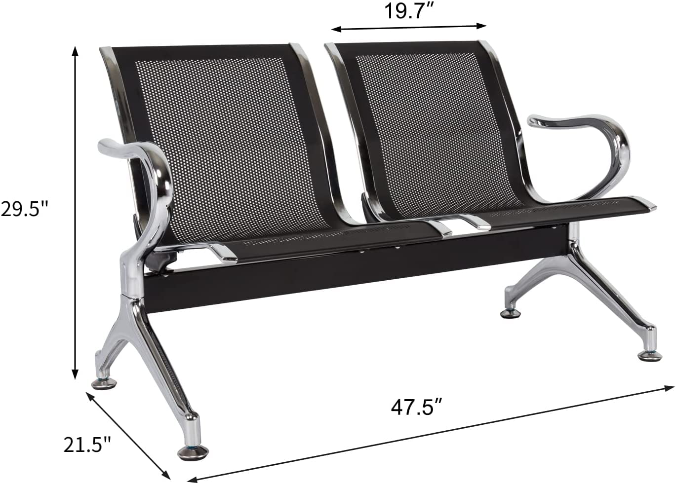 Kinfant 2-Seat Black Mesh Waiting Room Chair Bench - Comfortable Guest Reception Chairs for Airport, Hospital, Bank, Salon, Barber Shop, Conference Hall - Perfect for Lobbies, Waiting Areas & Public Spaces