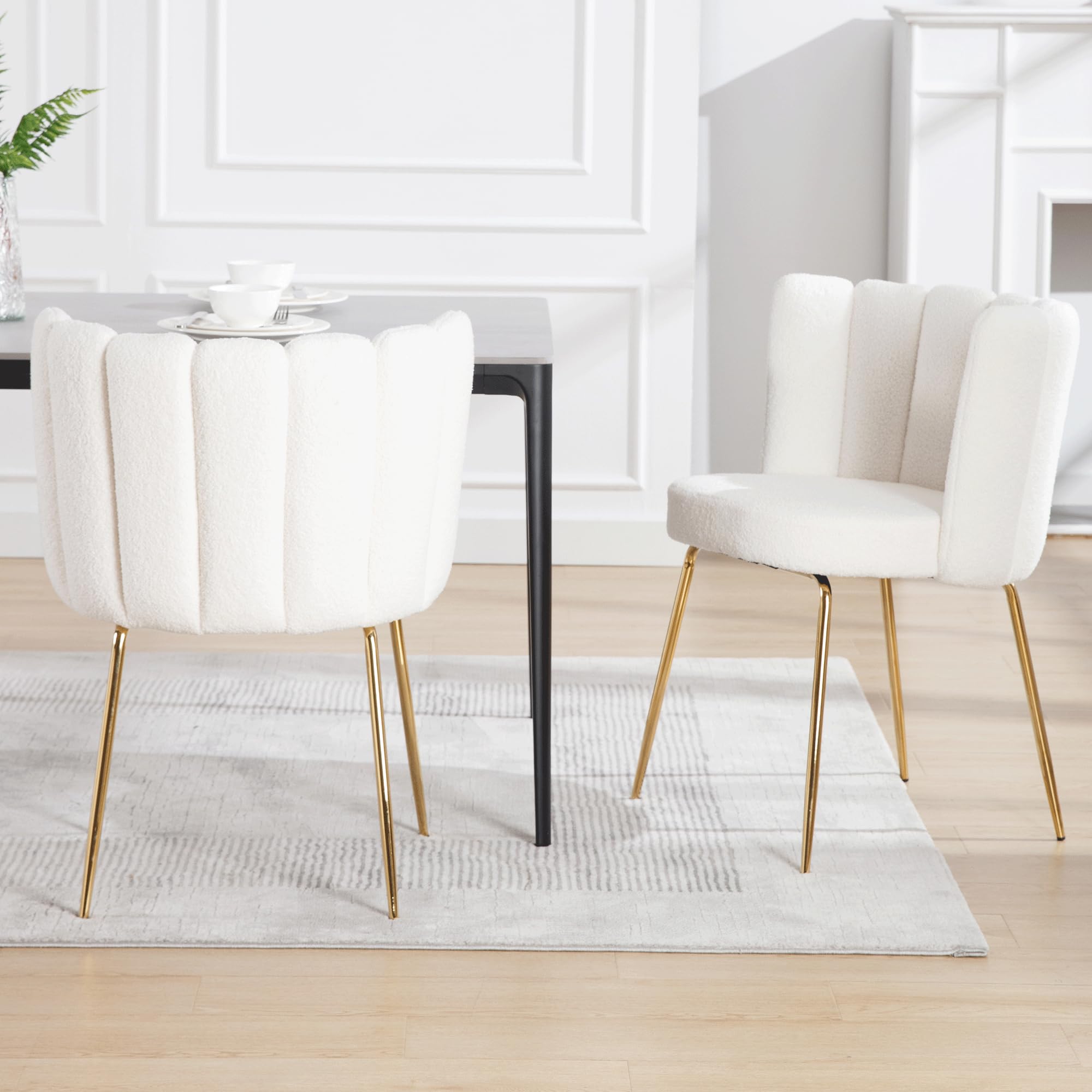 Modern White Dining Room Chairs Set of 2 - Upholstered Accent Side Chairs with Gold Metal Legs for Kitchen, Living Room & Dining Room - Perfect for Small Spaces, Breakfast Nooks and Contemporary Home Decor