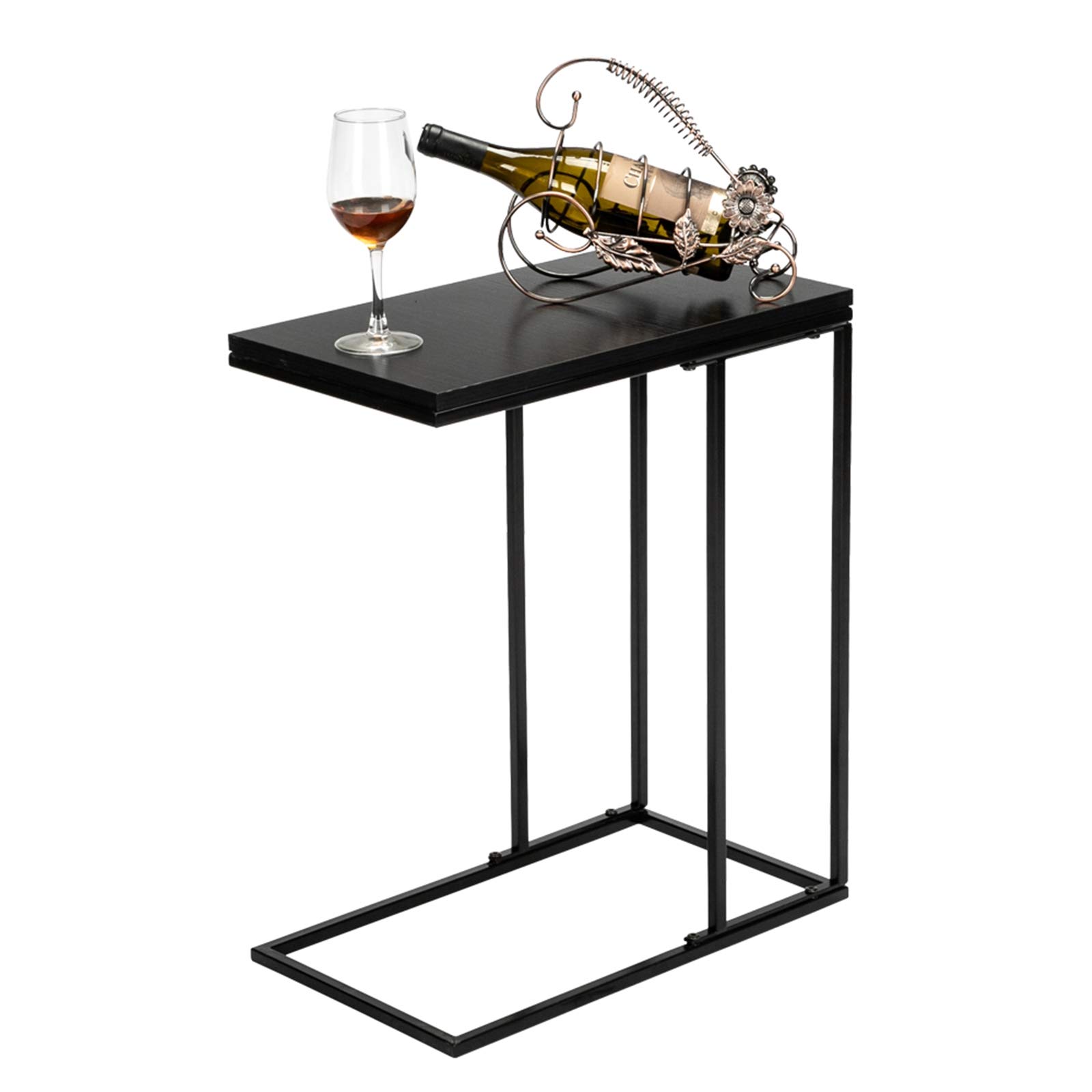 Modern C-Shaped Snack Side Table - Minimalist Geometric Sofa Table for Small Spaces, Living Room & Bedroom - Black - Perfect for Holding Drinks, Books & Decor in Compact Apartments