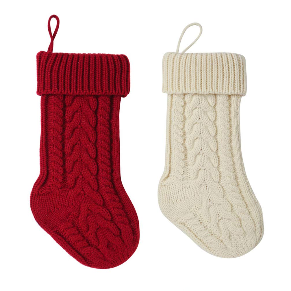 TOYANDONA 2Pcs Christmas Stockings - Rustic Knitted Tree Socks for Holiday Decor, Candy Gift Bags & Fireplace Hanging (Mixed Colors) | Perfect for Xmas Gifts, Fireplace Mantel & Festive Home Decor