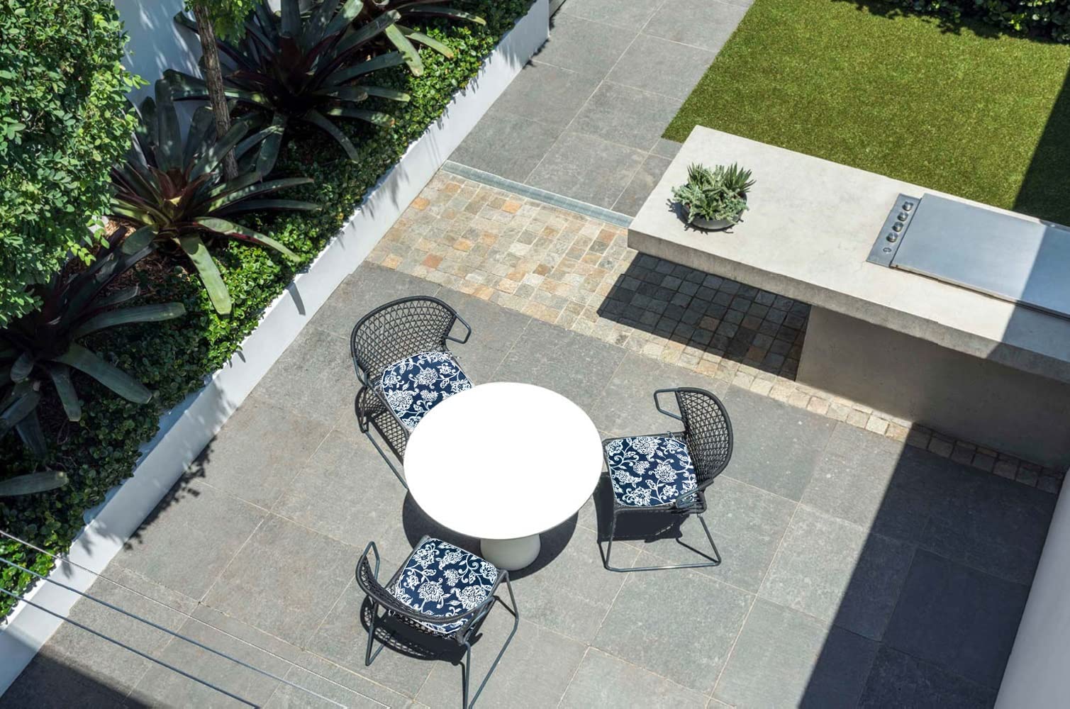 Fabritones Outdoor Seat Cushions Navy Leaves - Set of 2 Waterproof Patio Chair Cushions with Ties, 16x17 Inch Square Chair Pads for Garden, Deck, Poolside & Outdoor Furniture