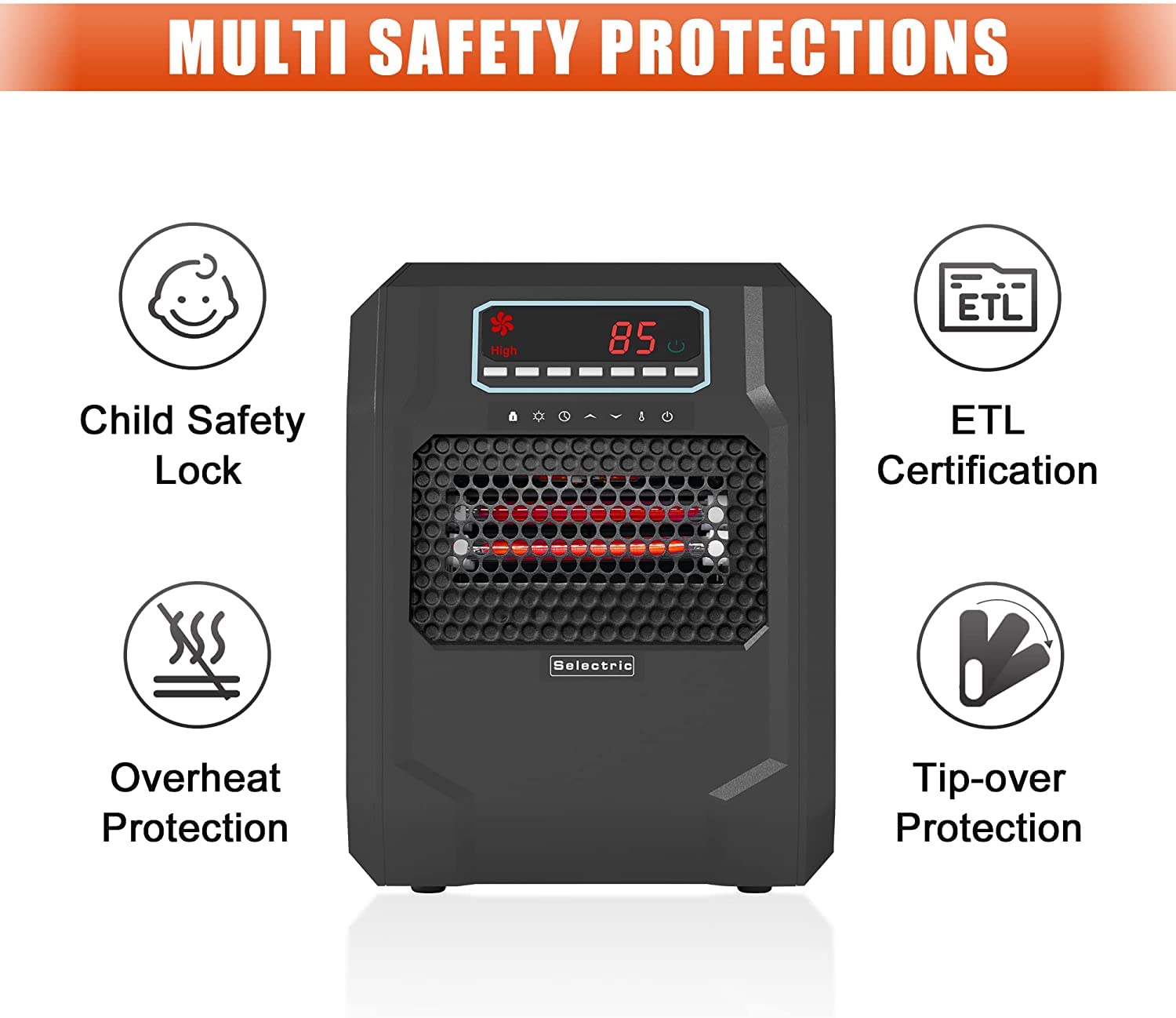 VOLTORB Freestanding Portable Electric Space Heater with LED Display & Remote Control - 1500W Fast Heating, Fan Only Mode, Quiet Operation for Bedroom, Office, Indoor Use - Energy Efficient Black Heater for Winter & Cold Weather