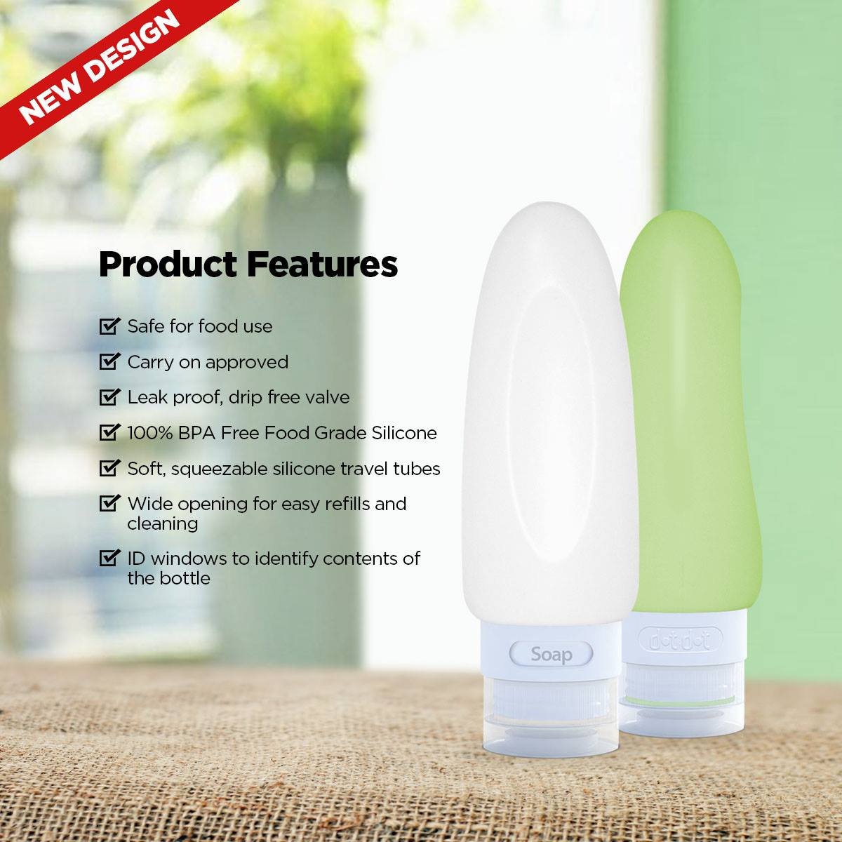 Dot&Dot Leak Proof Travel Bottles for Toiletries (3oz) - TSA Approved Silicone Shampoo & Conditioner Containers with Labels - Perfect for Airplane Carry-On, Gym, Camping & Vacation Essentials