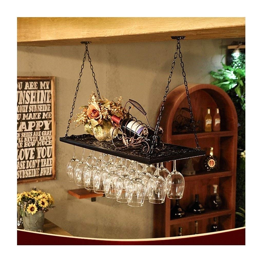 Elegant Black Hanging Wine Glass Holder - European Style Bar Table & Upside-Down Goblet Rack (60x31cm) - Perfect for Kitchen, Dining Room & Home Bar Organization