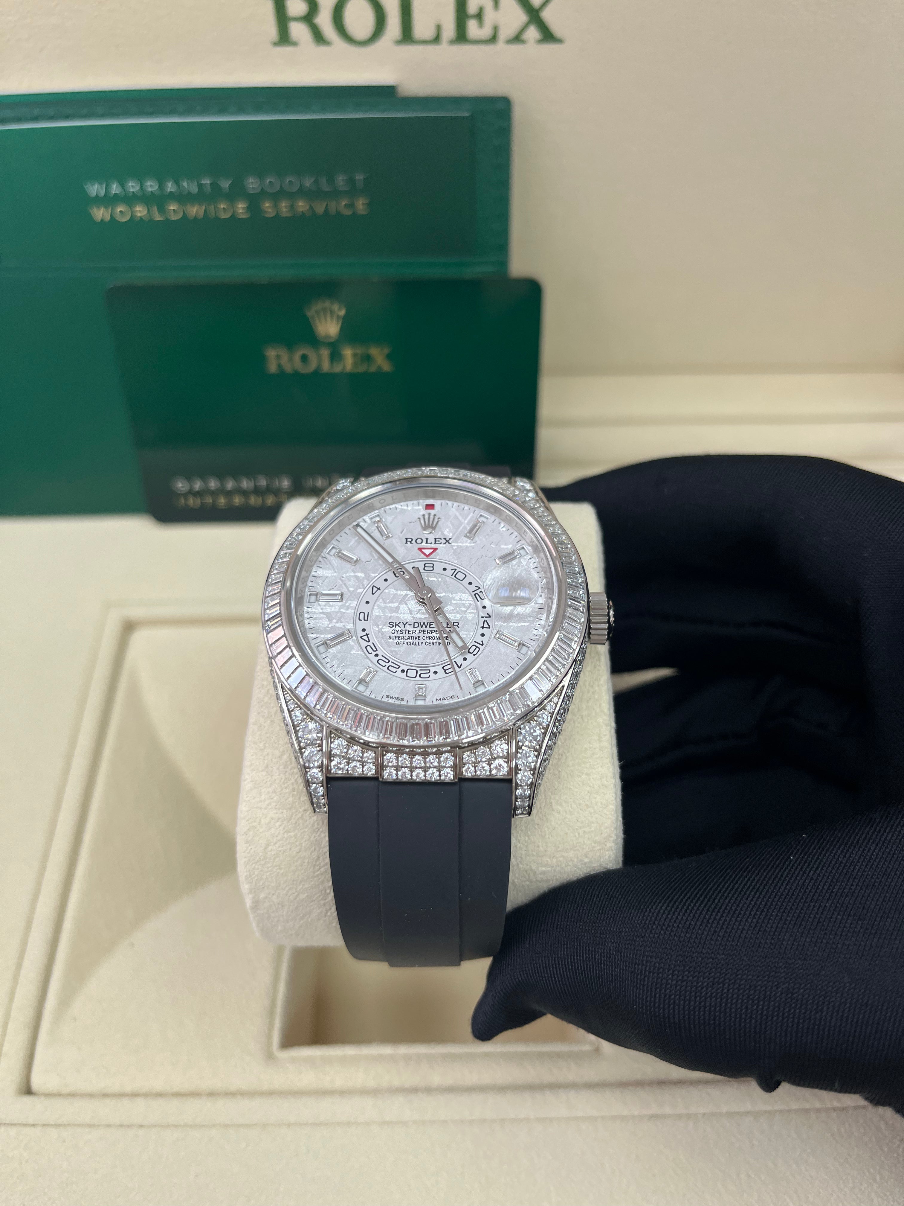 Authentic Rolex Sky-Dweller 326259 Watch with Meteorite Dial & Baguette Diamonds - Luxury Men's Timepiece for Business, Travel & Special Occasions